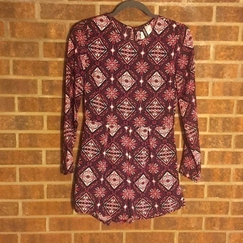 New Divided H&M Maroon Pattern Long Sleeve Romper